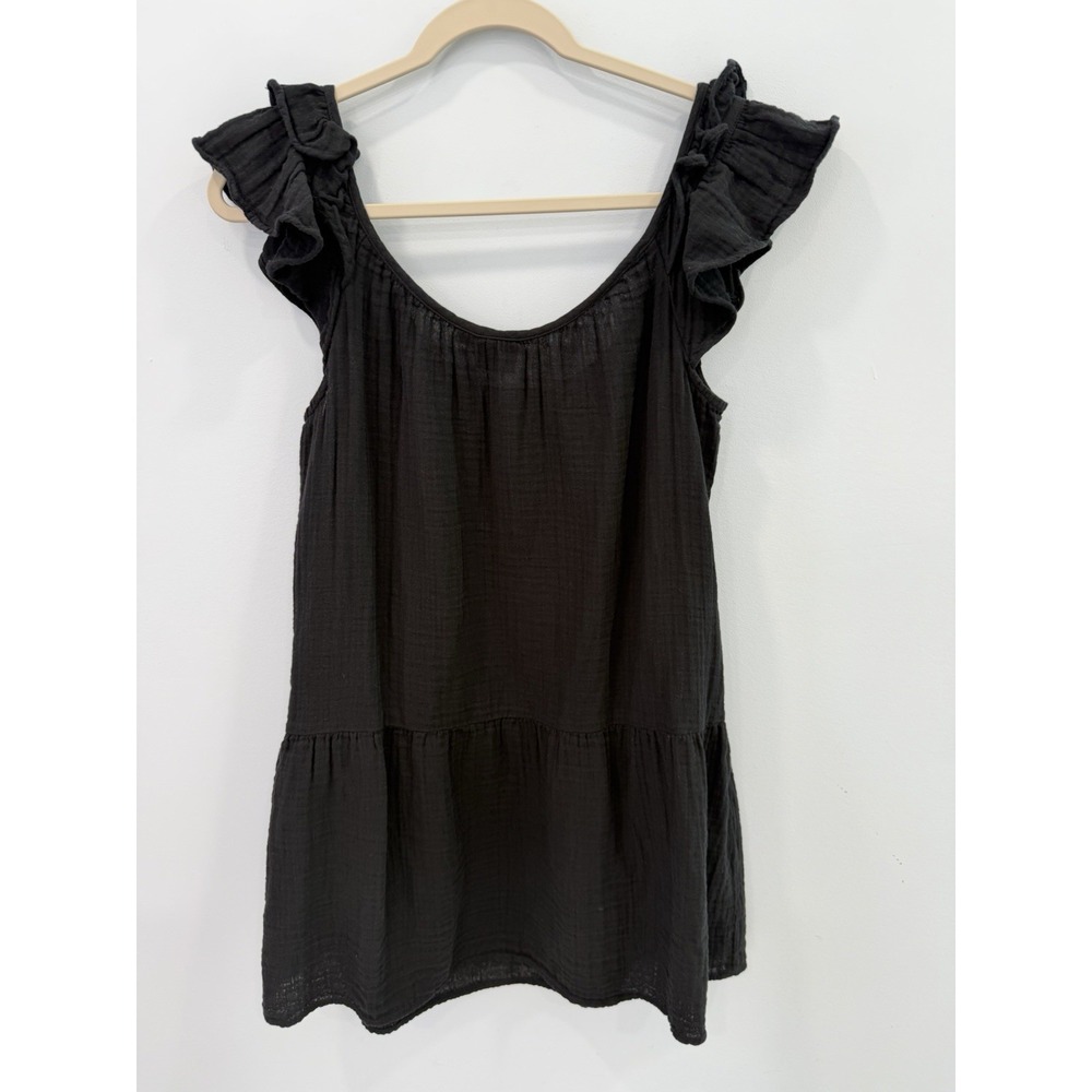 GAP Black Cotton Gauze Dress Small Ruffle Sleeve Tiered Mini Casual Boho Summer - Picture 5 of 9